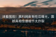 速看围观！黑料网最新吃瓜曝光，震撼真相惊爆细节太炸裂
