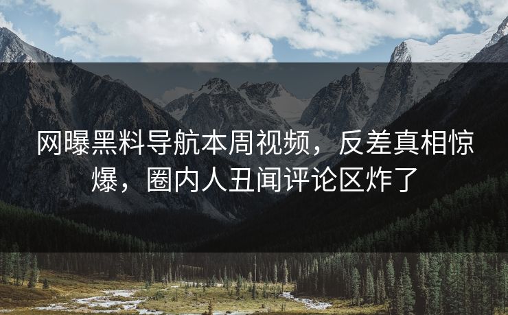 网曝黑料导航本周视频，反差真相惊爆，圈内人丑闻评论区炸了