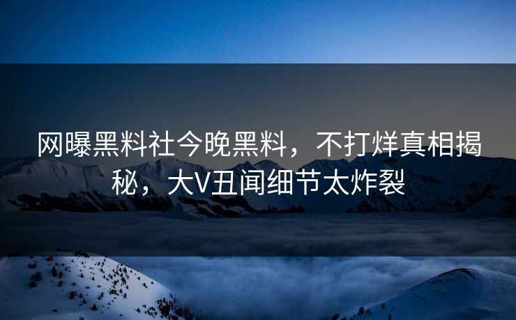 网曝黑料社今晚黑料，不打烊真相揭秘，大V丑闻细节太炸裂